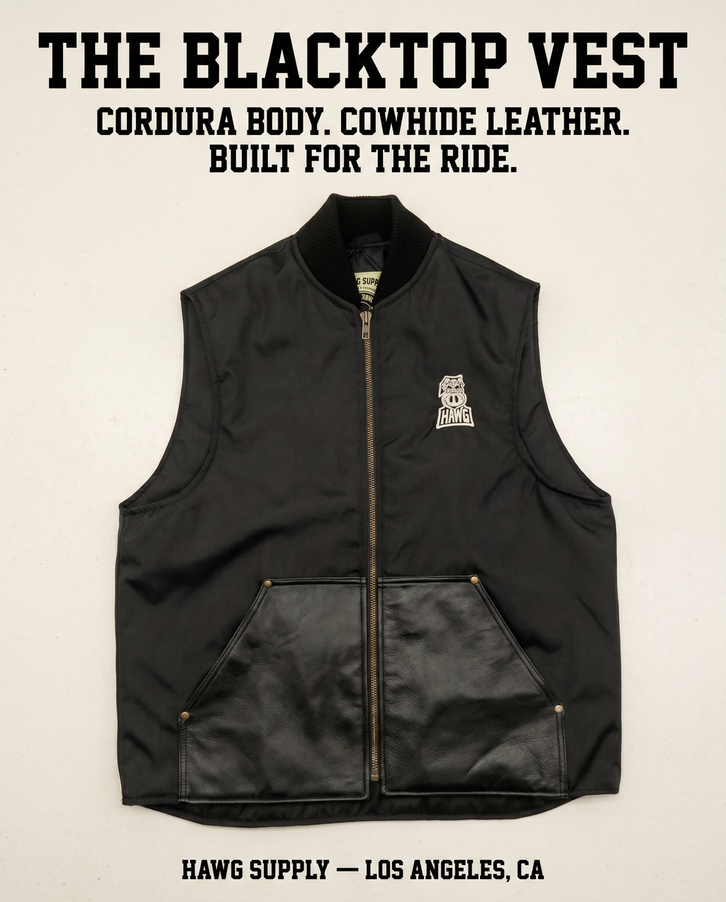 Blacktop Motorcycle Vest – Cordura® with Leather Pockets